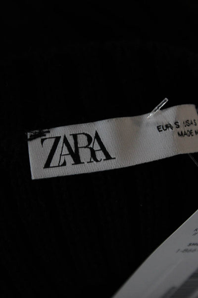 Zara Women Black Cotton Crew Neck Pullover Sweater Long Sleeve Size S