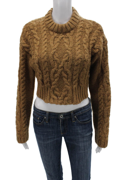 Zara Womens Cable Mock Neck Pullover Sweater Brown Long Sleeve Size S