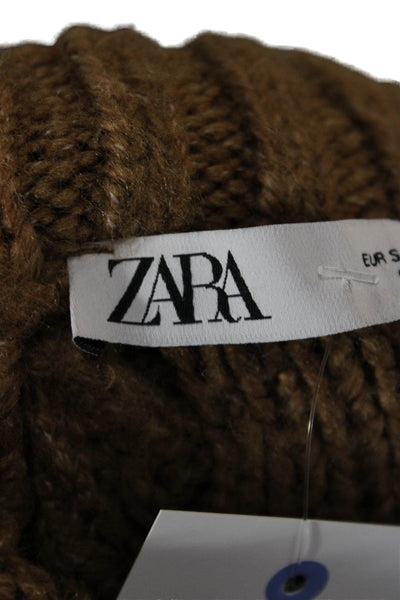 Zara Womens Cable Mock Neck Pullover Sweater Brown Long Sleeve Size S