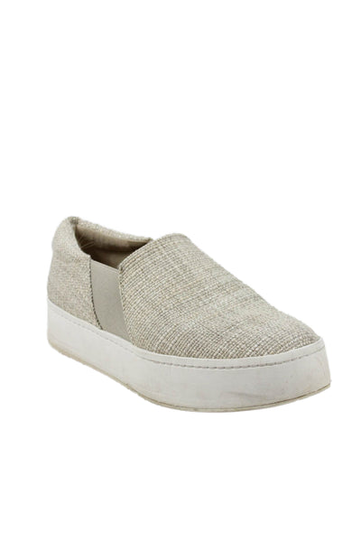 Vince Womens Textured Woven Platform Slip On Sneakers Shoes Beige Size 8.5M