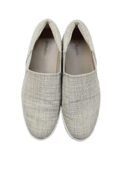 Vince Womens Textured Woven Platform Slip On Sneakers Shoes Beige Size 8.5M