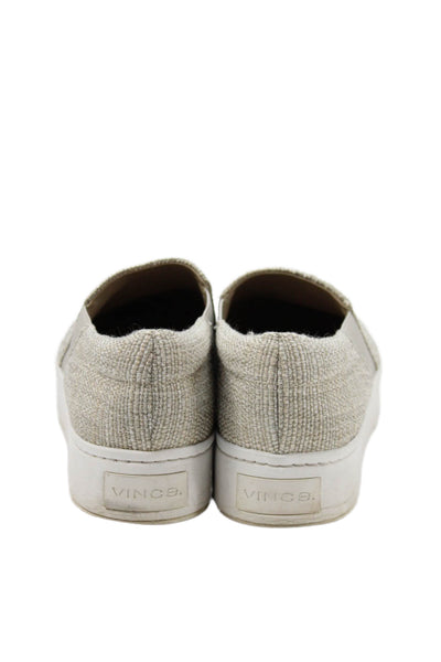 Vince Womens Textured Woven Platform Slip On Sneakers Shoes Beige Size 8.5M