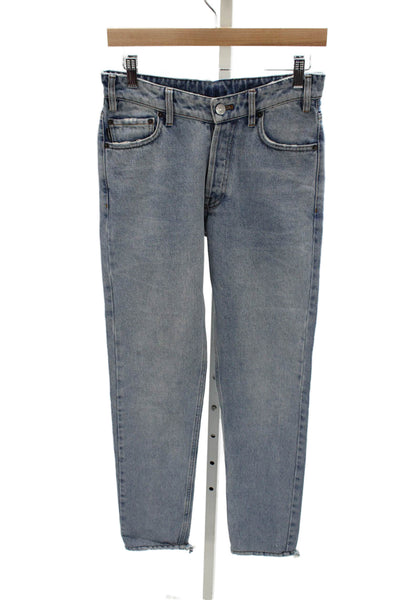 Balenciaga Unisex Tapered Jeans Blue Mid-Rise Button 100% Cotton Size 26