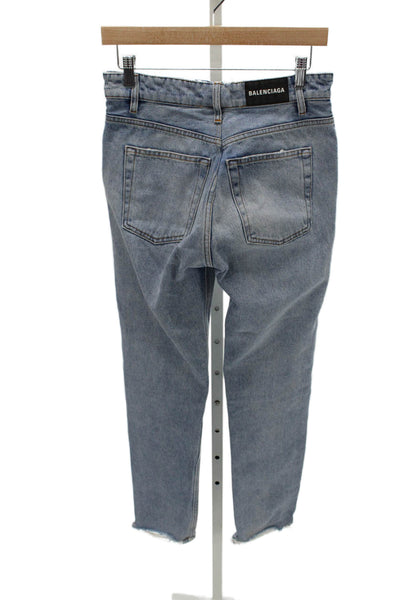 Balenciaga Unisex Tapered Jeans Blue Mid-Rise Button 100% Cotton Size 26