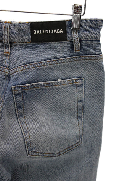Balenciaga Unisex Tapered Jeans Blue Mid-Rise Button 100% Cotton Size 26