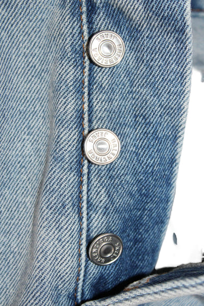 Balenciaga Unisex Tapered Jeans Blue Mid-Rise Button 100% Cotton Size 26