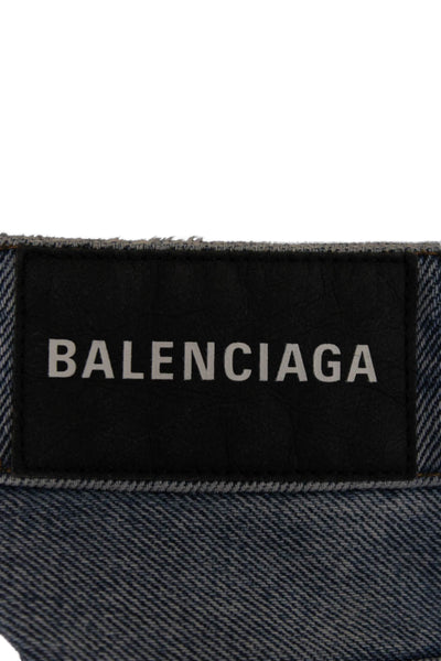 Balenciaga Unisex Tapered Jeans Blue Mid-Rise Button 100% Cotton Size 26