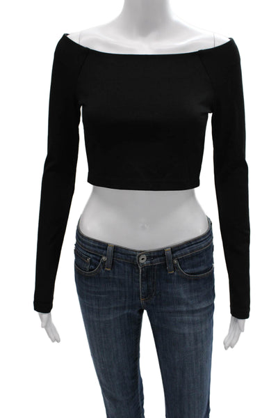 Torn by Ronny Kobo Women Cropped Off Shoulder Black Blouse Long Sleeve Size S