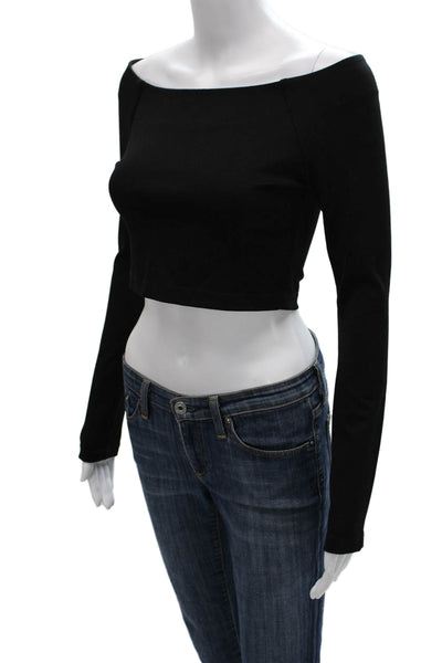 Torn by Ronny Kobo Women Cropped Off Shoulder Black Blouse Long Sleeve Size S
