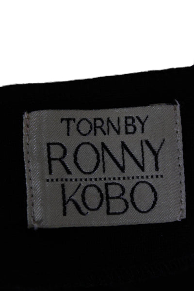 Torn by Ronny Kobo Women Cropped Off Shoulder Black Blouse Long Sleeve Size S