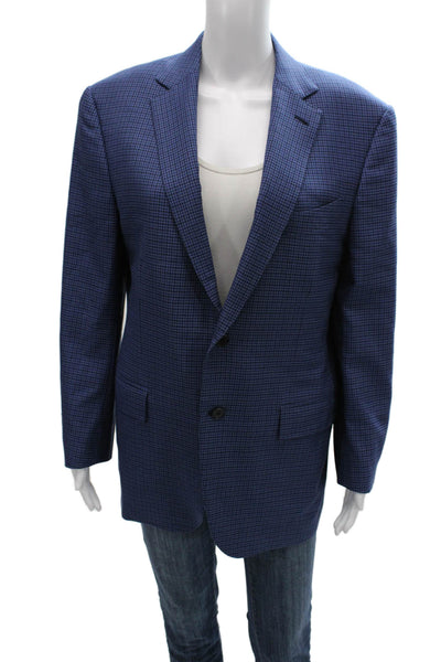Ermenegildo Zegna Mens Blue Check Wool Blend Blazer Button Size L