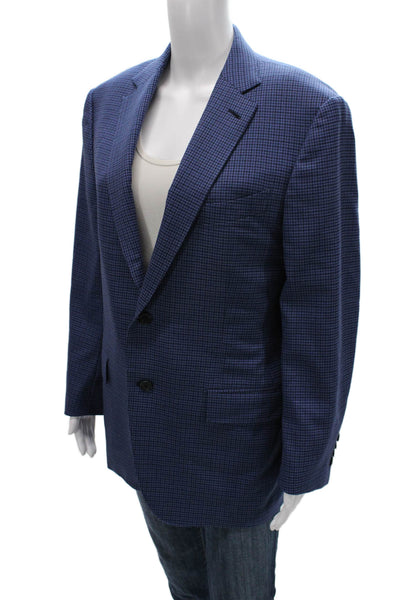 Ermenegildo Zegna Mens Blue Check Wool Blend Blazer Button Size L
