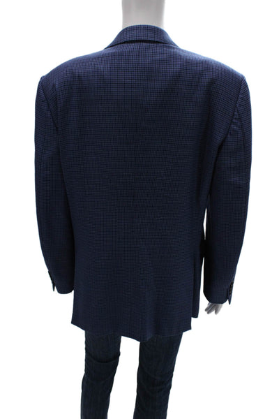 Ermenegildo Zegna Mens Blue Check Wool Blend Blazer Button Size L