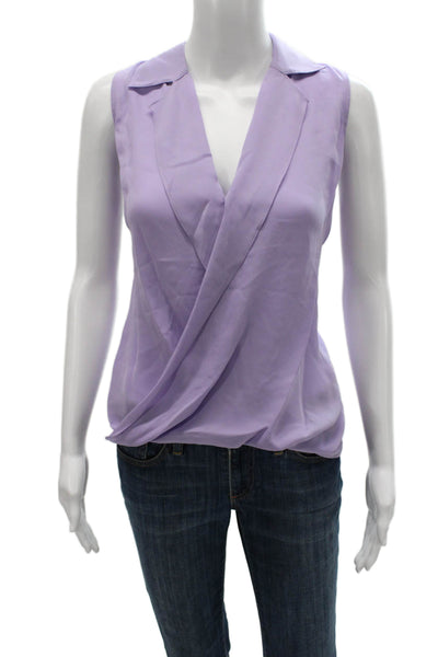 L'Agence Womens Silk Collared Sleeveless Basic Blouse Purple Size M