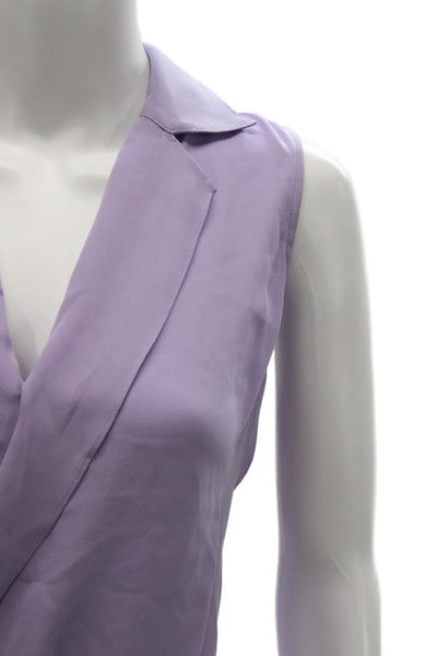 L'Agence Womens Silk Collared Sleeveless Basic Blouse Purple Size M