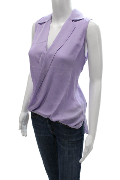 L'Agence Womens Silk Collared Sleeveless Basic Blouse Purple Size M