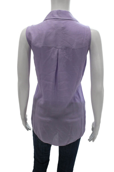 L'Agence Womens Silk Collared Sleeveless Basic Blouse Purple Size M