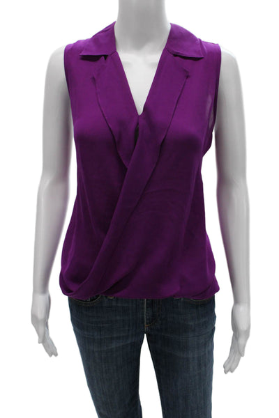 L'Agence Womens Basic Collared Sleeveless Silk Blouse Purple Size M