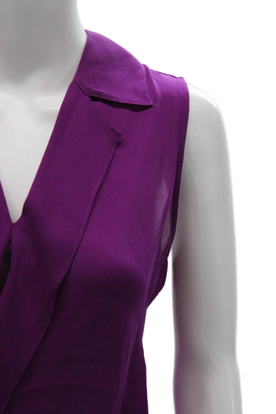 L'Agence Womens Basic Collared Sleeveless Silk Blouse Purple Size M