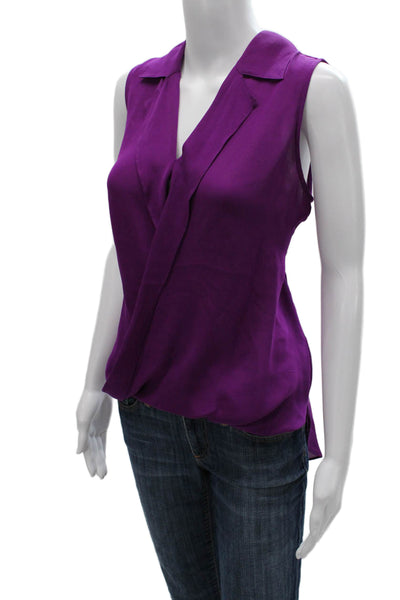 L'Agence Womens Basic Collared Sleeveless Silk Blouse Purple Size M