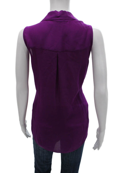 L'Agence Womens Basic Collared Sleeveless Silk Blouse Purple Size M