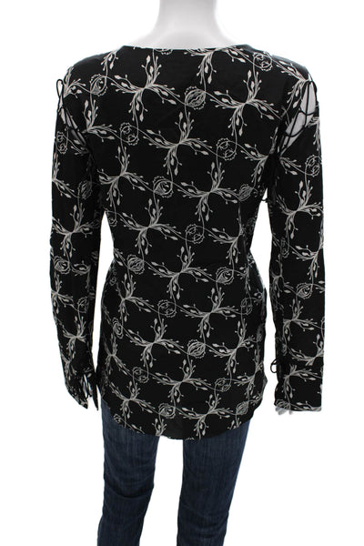 Dorothee Schumacher Women Black Floral Boat Neck Long Sleeve Blouse Size 3