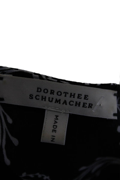 Dorothee Schumacher Women Black Floral Boat Neck Long Sleeve Blouse Size 3