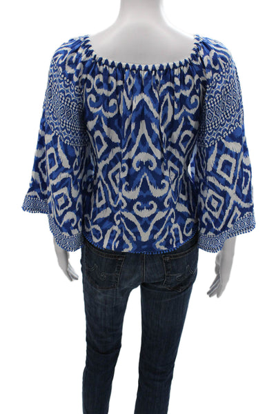 Alice + Olivia Women Blue Geometric Off the Shoulder Blouse 3/4 Sleeve Size M