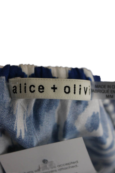 Alice + Olivia Women Blue Geometric Off the Shoulder Blouse 3/4 Sleeve Size M