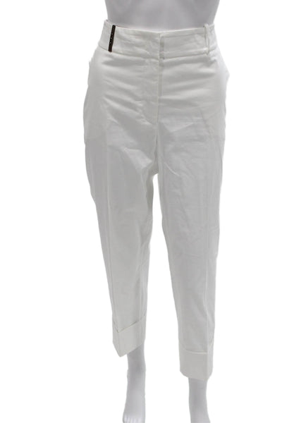 Peserico Womens Cropped Cotton Pants White Zip Size 46