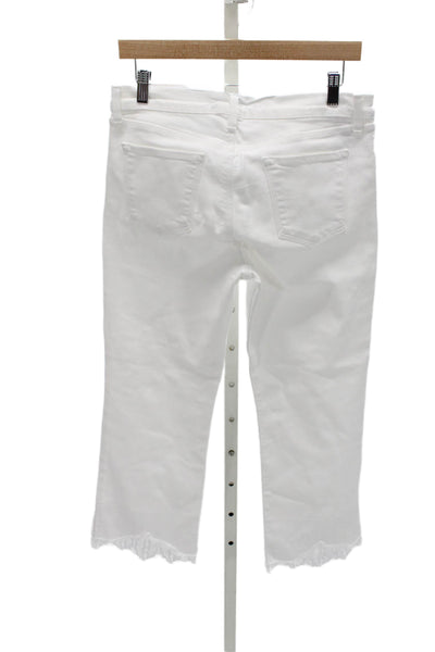 J Brand Womens Cropped White High Rise Distressed Jeans Cotton Blend Size 30