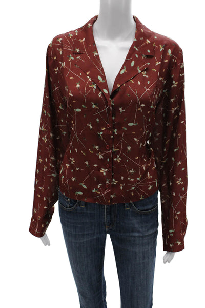 Comune Women Blouse Red Floral Collared Long Sleeve Polyester Basic Size L
