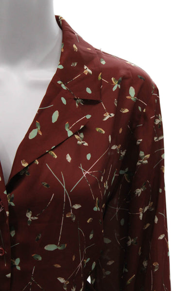 Comune Women Blouse Red Floral Collared Long Sleeve Polyester Basic Size L