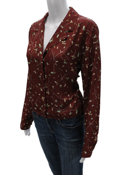 Comune Women Blouse Red Floral Collared Long Sleeve Polyester Basic Size L
