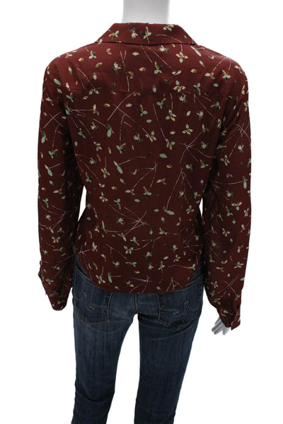 Comune Women Blouse Red Floral Collared Long Sleeve Polyester Basic Size L
