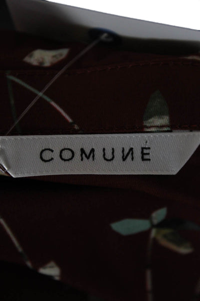 Comune Women Blouse Red Floral Collared Long Sleeve Polyester Basic Size L