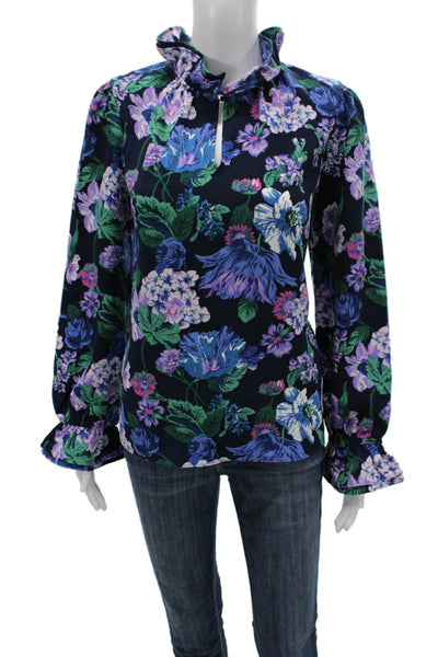 J Crew Women Floral Collared Polyester Long Sleeve Blouse Zip Size M