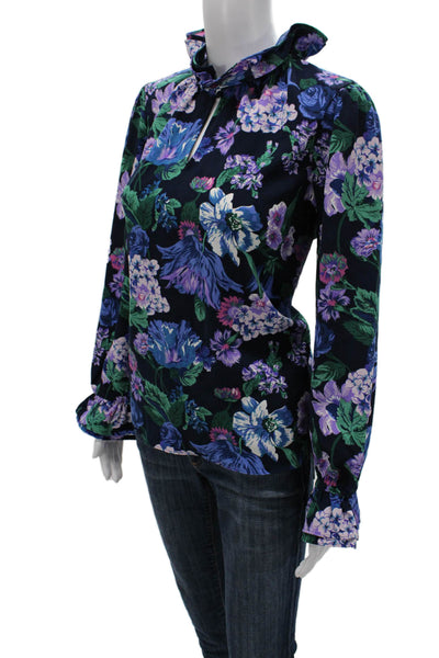 J Crew Women Floral Collared Polyester Long Sleeve Blouse Zip Size M