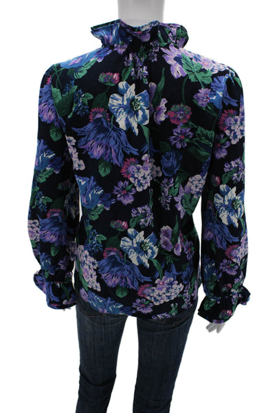 J Crew Women Floral Collared Polyester Long Sleeve Blouse Zip Size M
