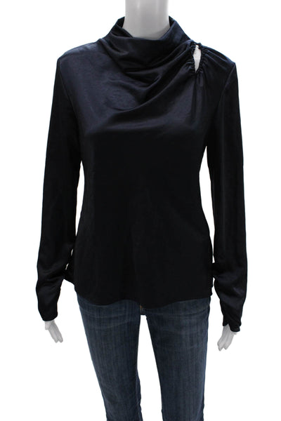 Zara Women Blue Cowl Neck Long Sleeve Basic Blouse Polyester Size S