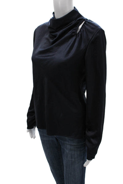 Zara Women Blue Cowl Neck Long Sleeve Basic Blouse Polyester Size S