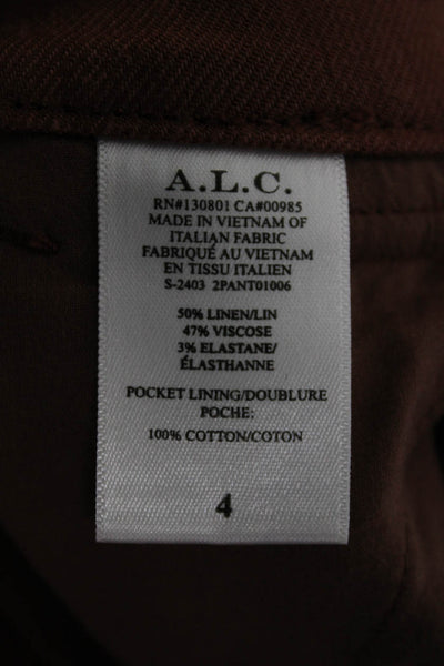 A.L.C. Women Cropped Brown Linen Pants Size 4