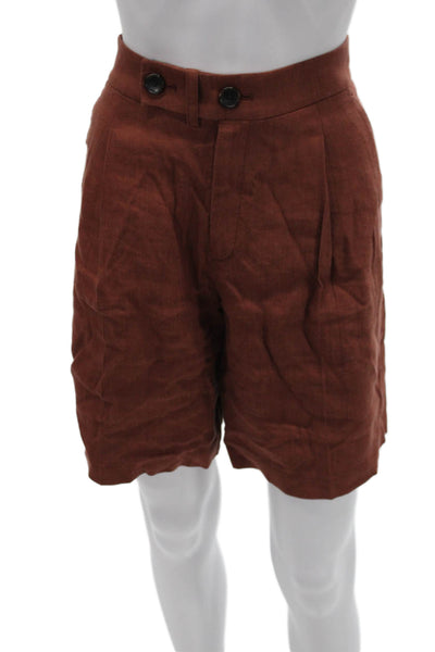 A.L.C. Womens Bermuda Shorts Brown Linen Button Size 4