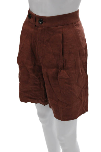 A.L.C. Womens Bermuda Shorts Brown Linen Button Size 4
