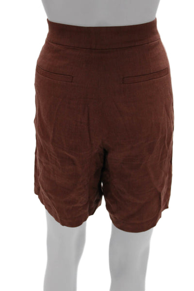 A.L.C. Womens Bermuda Shorts Brown Linen Button Size 4