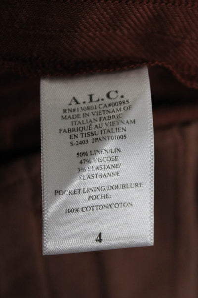 A.L.C. Womens Bermuda Shorts Brown Linen Button Size 4