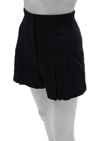 A.L.C. Women Hot Pants Blue Linen Blend Zip Size 6