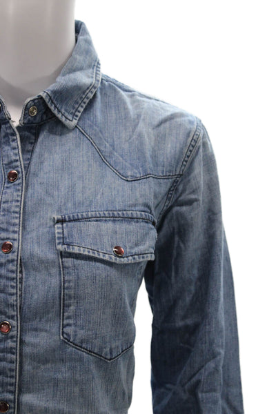 Current/Elliott Women Button-Up Shirt Blue Long Sleeve Cotton Size 1