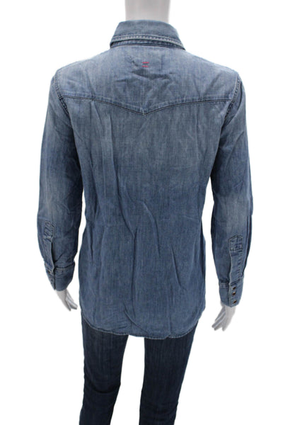 Current/Elliott Women Button-Up Shirt Blue Long Sleeve Cotton Size 1