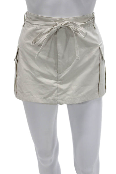Zara Women Cargo Skirt Beige Cotton Drawstring Mini Size M